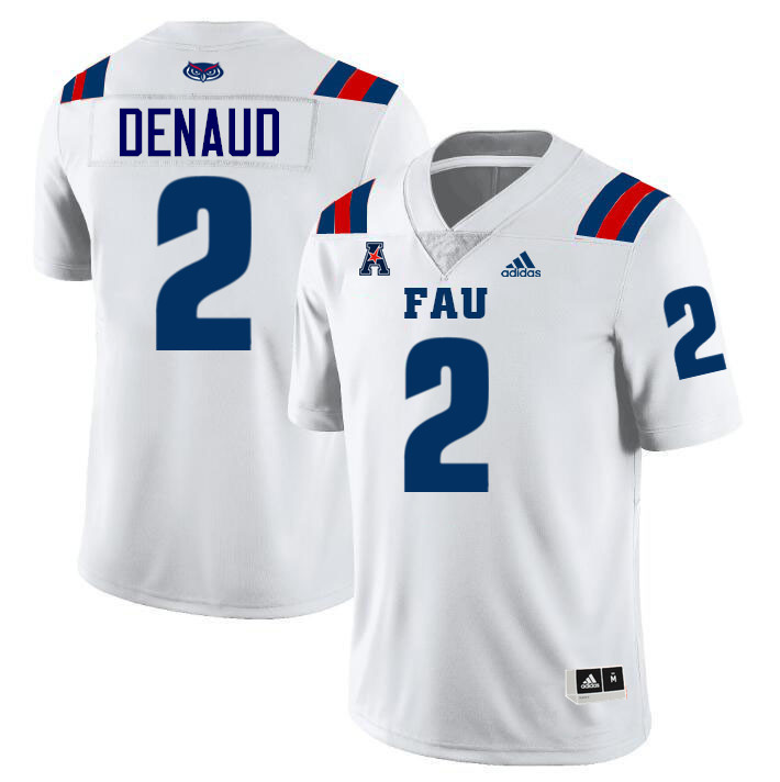 #2 Wilky Denaud FAU Jersey,Florida Atlantic Owls Football Jersey,Uniforms,Gears-White #2 Wilky Denaud FAU Jersey,Florida Atlantic Owls Football Jersey,Uniforms,Gears-White
